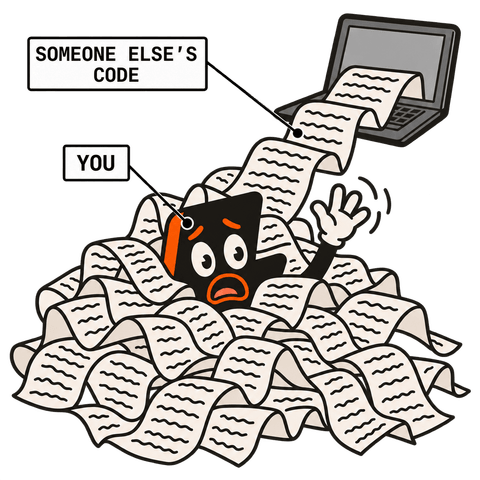 Bolt buried under a waterfall of code printout