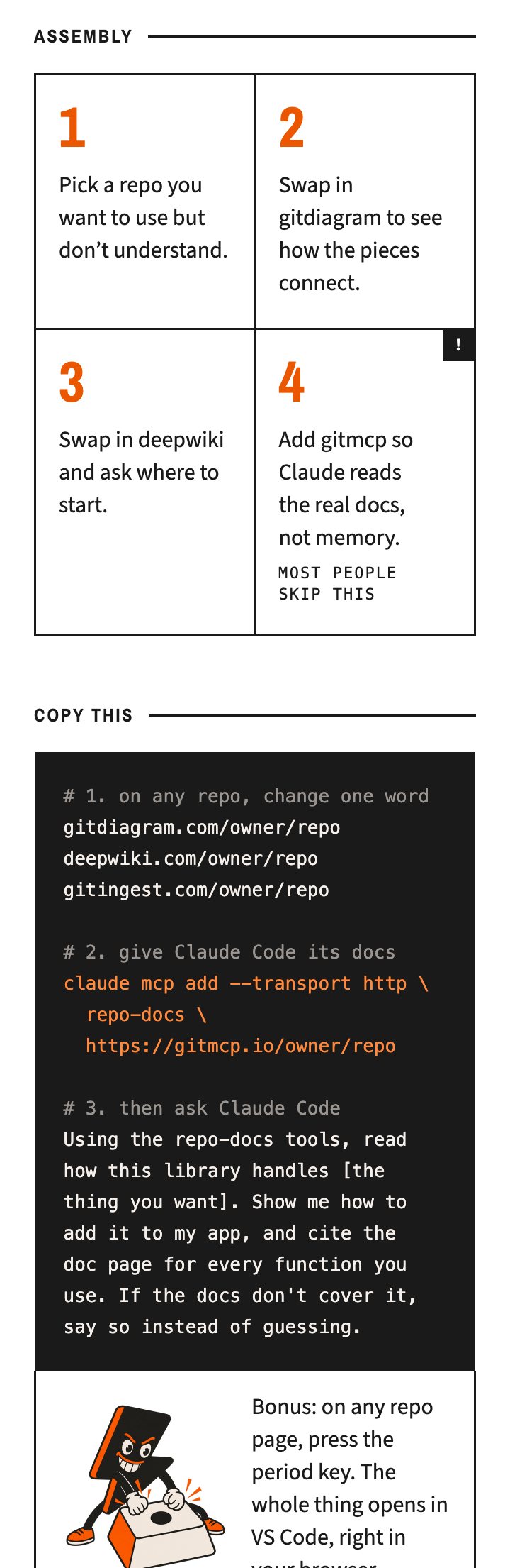 Further down the same issue: four numbered steps and a Claude Code prompt to copy